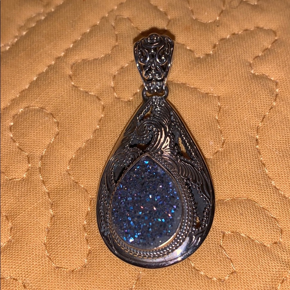 Titanium blue druzy reversible SS pendant,